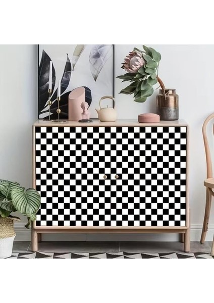 Bien Exclusive (50CM x 2mt), 1 M² cm Siyah Beyaz Kare Dama Yapışkanlı Kaplama Pvc Folyo F-08 fırsatları