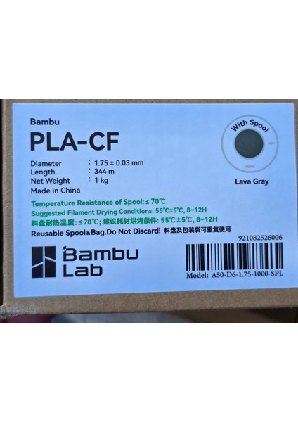 Pla-Cf Gri Filament 1,75MM 1kg fiyatları