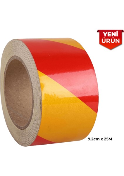 Reflektif Fosforlu Çapraz Şerit Bant, Çift Renk Reflekte Ikaz Bandı 9.2cm x 25M Sarı Kırmızı 6107 fiyatları