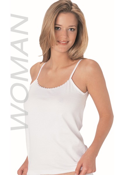 Beyaz Ip Askılı Ribana Atlet Ince Dantelli %100 Pamuklu Atlet 3'lü Paket 207-3B