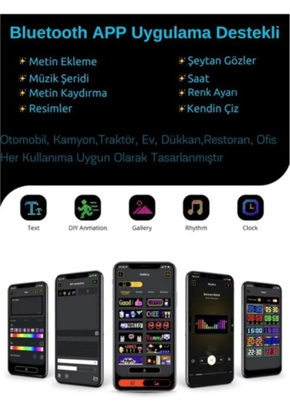 12X59.5CM Matrix Esnek LED Ekran Telefon Kontrollü Cama Yapışan Araba,kamyon,dükkan Bluetooth Tabela fiyatları