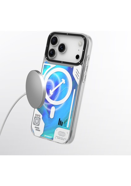 iPhone 17 Pro Max Uyumlu Kılıf M-Safeli Parlak Kumlu Sıvılı Galaxy Fantasy Serisi Kapak Mavi modelleri