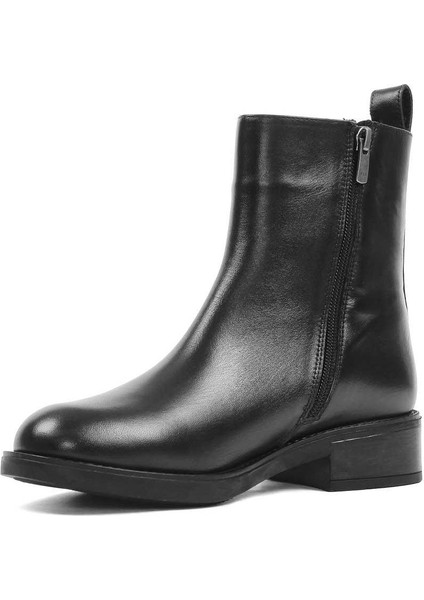 Kadın Siyah Fermuarlı Deri Bot