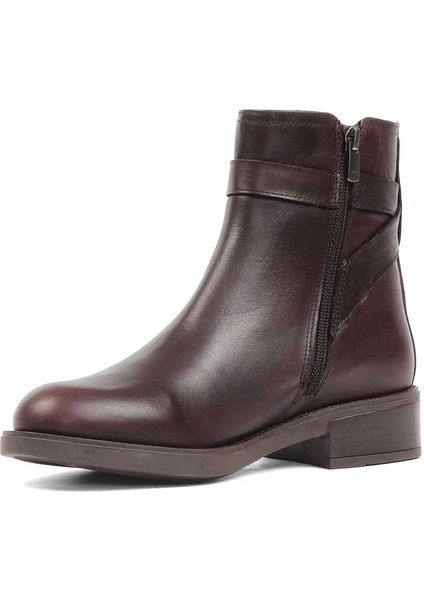 Kadın Kahverengi Fermuarlı Toka Detaylı Deri Bot