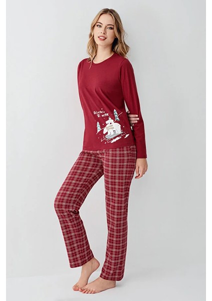 Uzun Kol Ekoseli Kadın Pijama Takım 3445 fiyatları