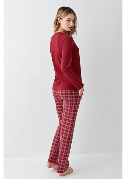 Uzun Kol Ekoseli Kadın Pijama Takım 3445 fırsatları