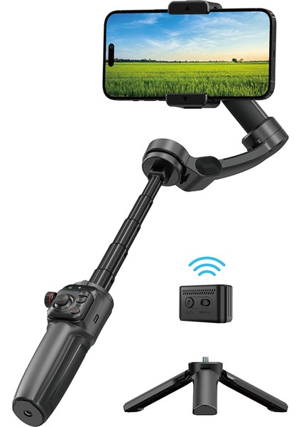 WI-SE016 Yapay Zeka Destekli Canlı Yayın Dolgu Işıklı Gimbal Stabilizatör Sabitleyici Siyah