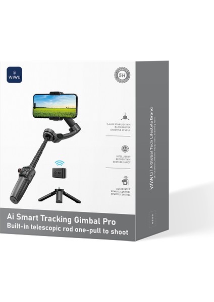 WI-SE016 Yapay Zeka Destekli Canlı Yayın Dolgu Işıklı Gimbal Stabilizatör Sabitleyici Siyah