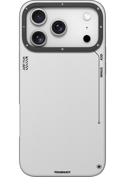 iPhone 17 Pro Max Uyumlu Kılıf M-Safeli Basit Mat Deri Desenli Youngkit Tech Fashion Seri Kapak Gri