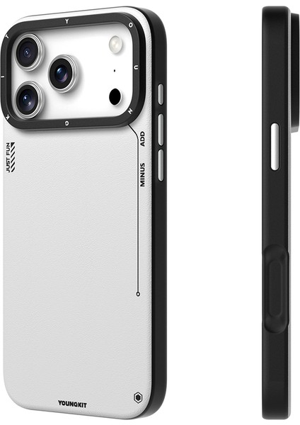 iPhone 17 Pro Max Uyumlu Kılıf M-Safeli Basit Mat Deri Desenli Youngkit Tech Fashion Seri Kapak Gri modelleri