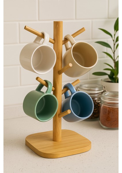 Bambu 6 Askılı Kupa Bardak Standı – Mutfak Tezgahı Düzenleyici ve Bardak Kurutucu fiyatları