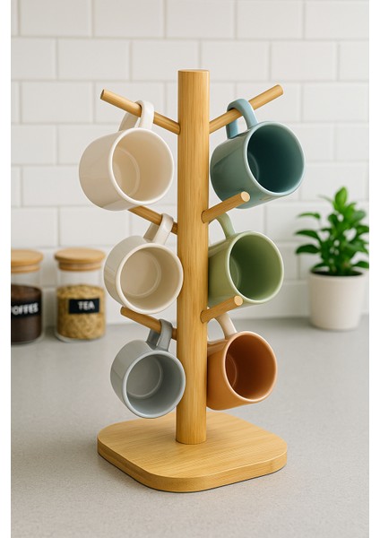 Bambu 6 Askılı Kupa Bardak Standı – Mutfak Tezgahı Düzenleyici ve Bardak Kurutucu modelleri