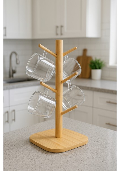 Bambu 6 Askılı Kupa Bardak Standı – Mutfak Tezgahı Düzenleyici ve Bardak Kurutucu fırsatları