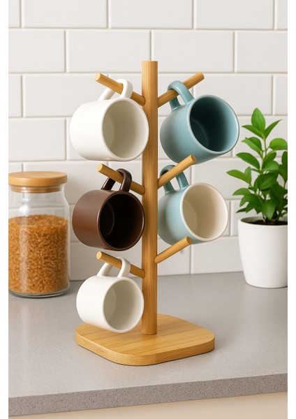 Bambu 6 Askılı Kupa Bardak Standı – Mutfak Tezgahı Düzenleyici ve Bardak Kurutucu indirimleri