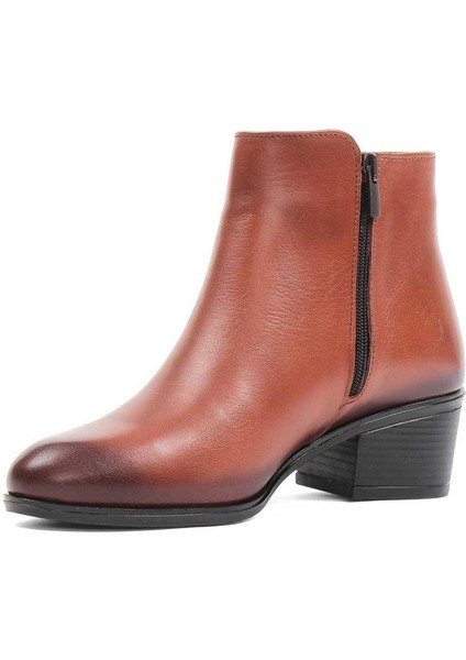Kadın Taba Fermuarlı Deri Bot