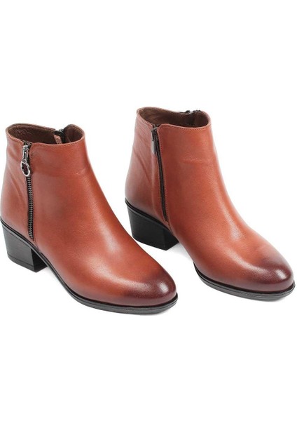 Kadın Taba Fermuarlı Deri Bot