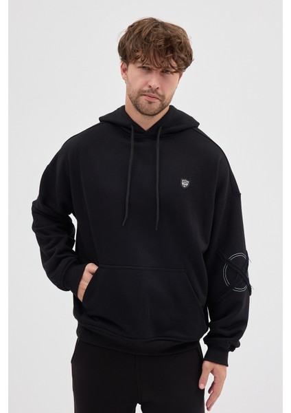 Unisex Rahat Bol Kesim "Vortex" Kapüşonlu Sweatshirt fırsatları