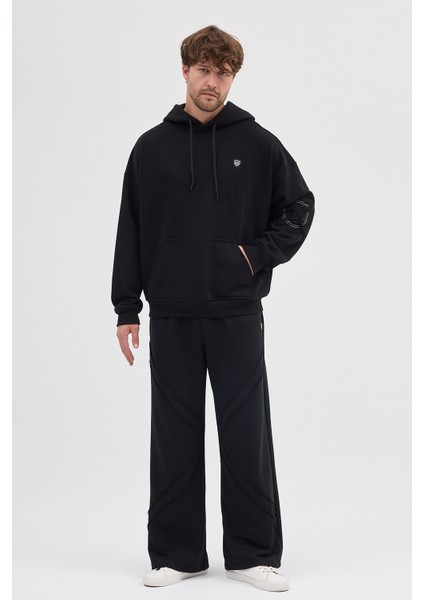 Unisex Rahat Bol Kesim "Vortex" Kapüşonlu Sweatshirt