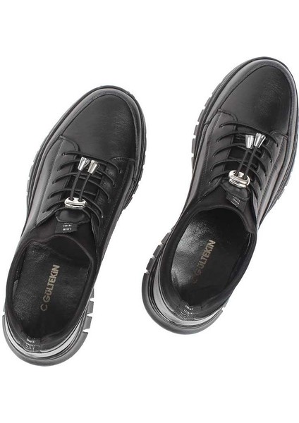 Kadın Siyah Bağcıklı Deri Ayakkabı