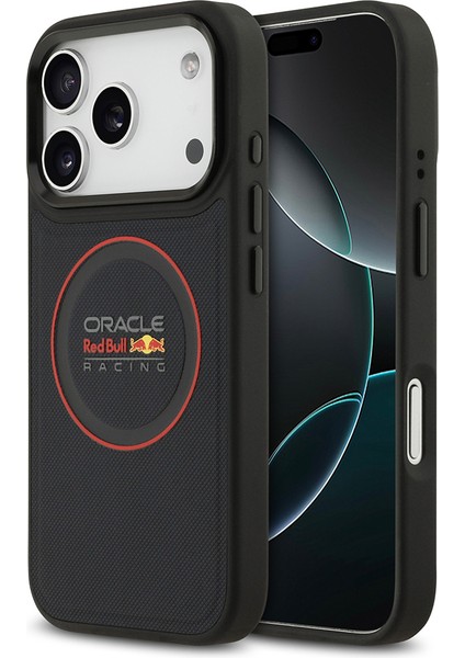 iPhone 17 Pro Kılıf Redbull Lisanslı M-Safeli Kırmızı Halka ve Logo Kabartmalı Pu Deri Kapak Siyah