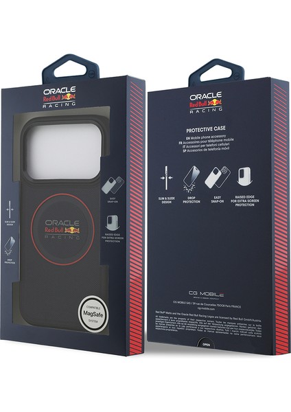 iPhone 17 Pro Kılıf Redbull Lisanslı M-Safeli Kırmızı Halka ve Logo Kabartmalı Pu Deri Kapak Siyah