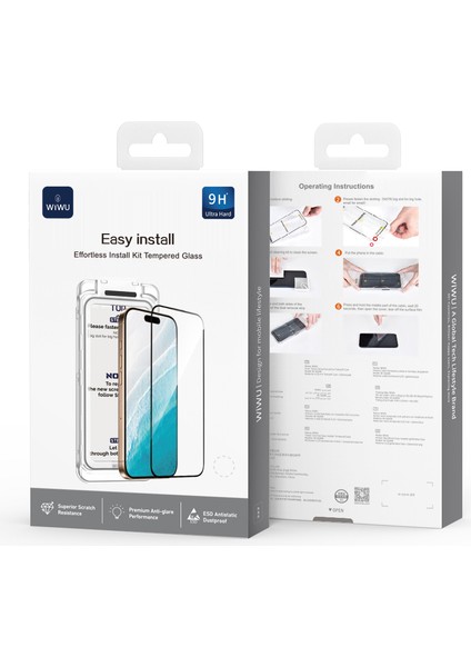 iPhone 17 Air Wiwu SQ-008 Oleofobik Easy Install Temperli Ekran Koruyucu Uygulama Aparatlı Şeffaf indirimleri