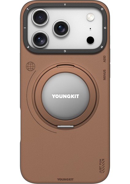 iPhone 17 Pro Max Kılıf M-Safeli Standlı Basit Mat Deri Youngkit Tech Leather Seri Kapak Kahverengi