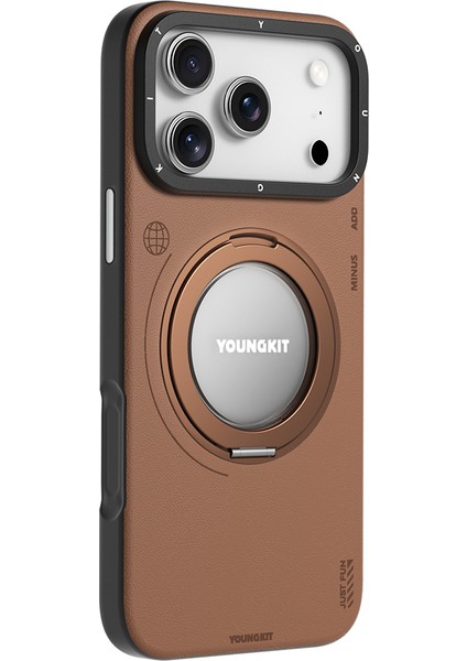 iPhone 17 Pro Max Kılıf M-Safeli Standlı Basit Mat Deri Youngkit Tech Leather Seri Kapak Kahverengi fiyatları