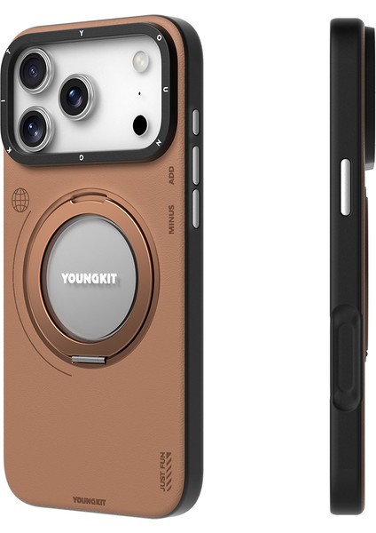 iPhone 17 Pro Max Kılıf M-Safeli Standlı Basit Mat Deri Youngkit Tech Leather Seri Kapak Kahverengi fırsatları