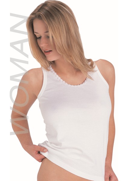 Beyaz Ribana Atlet Kalın Askılı Ince Dantelli % 100 Pamuklu Atlet 3’lü Paket 208-3B