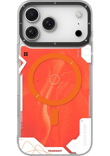 iPhone 17 Pro Max Uyumlu Kılıf M-Safeli Parlak Kumlu Sıvılı Galaxy Fantasy Serisi Kapak Turuncu