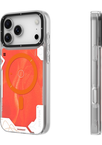 iPhone 17 Pro Max Uyumlu Kılıf M-Safeli Parlak Kumlu Sıvılı Galaxy Fantasy Serisi Kapak Turuncu modelleri