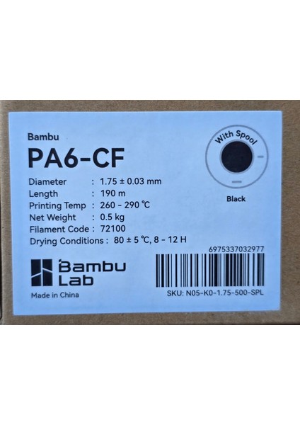 Pa6-Cf Siyah Filament 1,75MM 0,5kg fiyatları