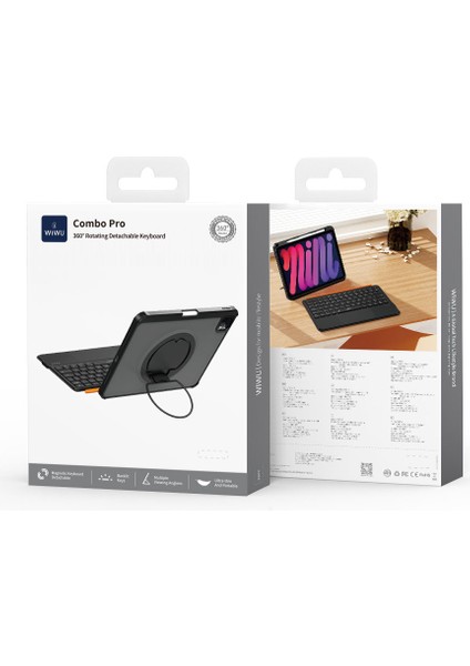 iPad Air 11 2024 Wiwu MK-007 Combo Pro Kalem Bölmeli Klavyeli Standlı Kılıf Siyah