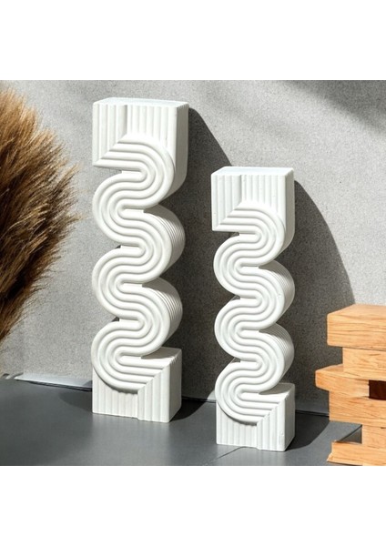 Soyut Dekoratif Obje Modern Minimalist Ev Aksesuar Biblo,ev Ofis Için Şık Tasarım - 2'li Sütun Beyaz