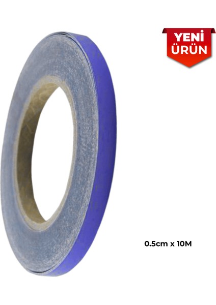 Reflektif Fosforlu Şerit Bant, Düz Reflekte Ikaz Bandı 0.5cm x 10M Mavi 5004
