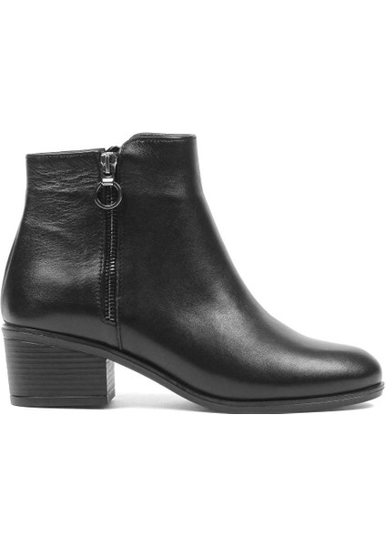 Kadın Siyah Fermuarlı Deri Bot