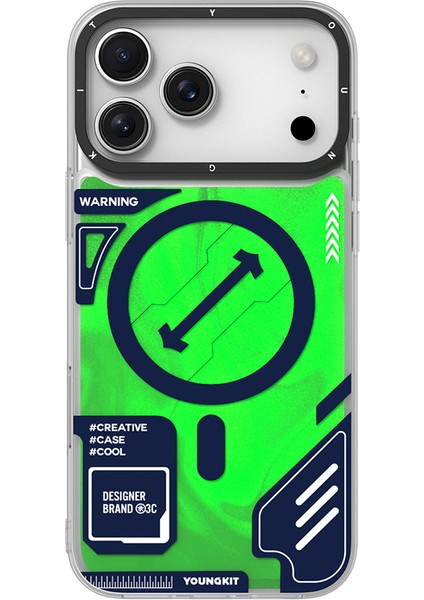 iPhone 17 Pro Max Uyumlu Kılıf M-Safeli Parlak Kumlu Sıvılı Galaxy Fantasy Serisi Kapak Yeşil