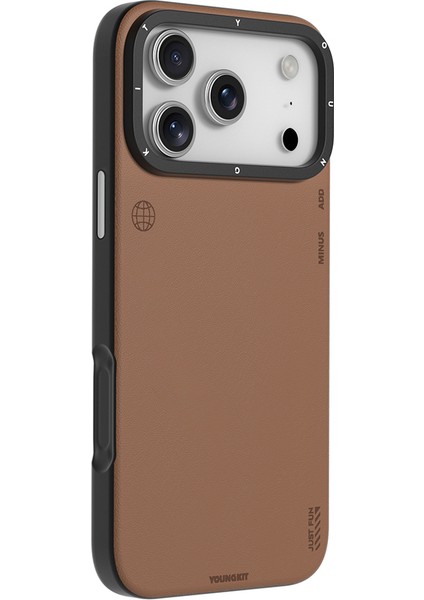 iPhone 17 Pro Kılıf M-Safeli Basit Mat Deri Desenli Youngkit Tech Fashion Serisi Kapak Kahverengi fiyatları