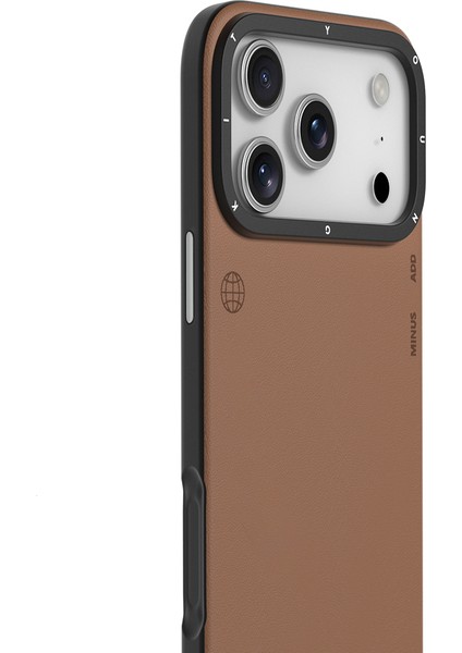 iPhone 17 Pro Kılıf M-Safeli Basit Mat Deri Desenli Youngkit Tech Fashion Serisi Kapak Kahverengi modelleri