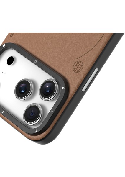 iPhone 17 Pro Kılıf M-Safeli Basit Mat Deri Desenli Youngkit Tech Fashion Serisi Kapak Kahverengi