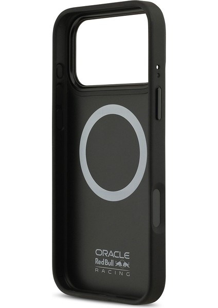 iPhone 17 Pro Max Kılıf Redbull Lisanslı M-Safeli Kırmızı Halka ve Logo Kabartma Pu Deri Kapak Siyah