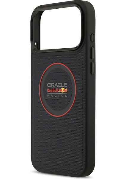 iPhone 17 Pro Max Kılıf Redbull Lisanslı M-Safeli Kırmızı Halka ve Logo Kabartma Pu Deri Kapak Siyah