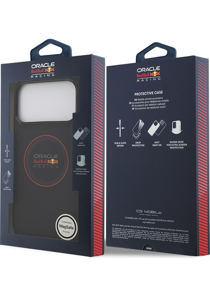 iPhone 17 Pro Max Kılıf Redbull Lisanslı M-Safeli Kırmızı Halka ve Logo Kabartma Pu Deri Kapak Siyah