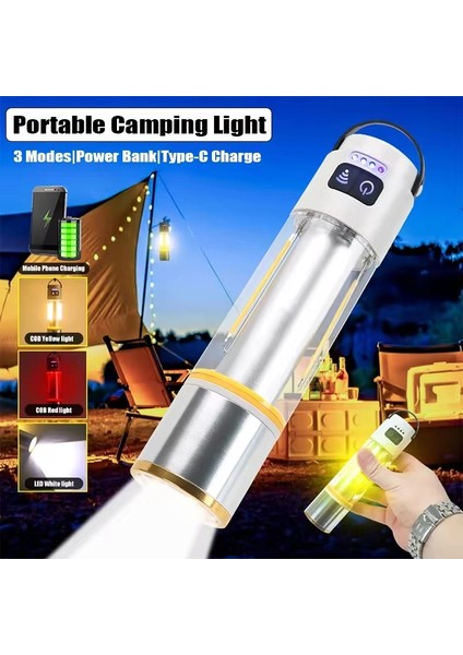 Şarjlı Çok Fonksiyonlu Kamp Lambası 1000 Lümen El Feneri - Powerbank - Acil Işık