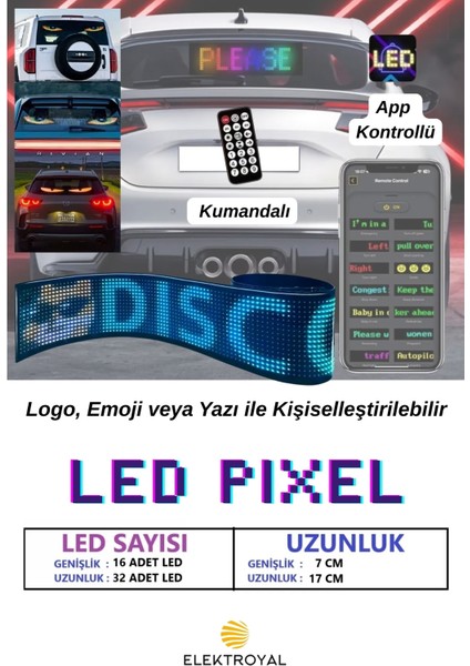 Pixel LED Kumandalı Dijital Dinamik LED Kişiselleştirilebilir Kayan Yazı Ev Ofis Araç Uyumlu LED