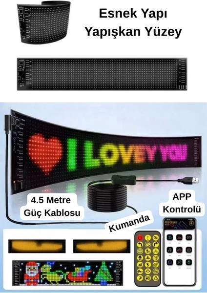 Pixel LED Kumandalı Dijital Dinamik LED Kişiselleştirilebilir Kayan Yazı Ev Ofis Araç Uyumlu LED modelleri