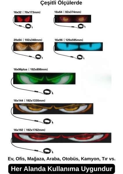 Pixel LED Kumandalı Dijital Dinamik LED Kişiselleştirilebilir Kayan Yazı Ev Ofis Araç Uyumlu LED