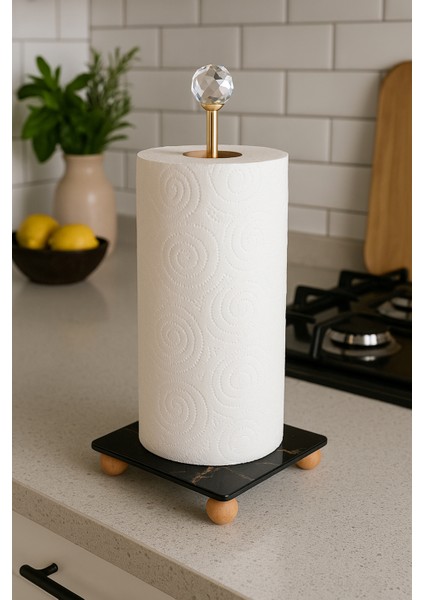 Peçetelik Kristal Toplu Altın Çubuklu Kare Cam Havluluk - Ahşap Ayaklı Kağıt Havluluk fiyatları