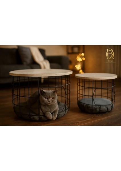 Ikili Minderli Kedi Yuvalığı Metal Zigon Sehpa Seti modelleri